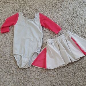 Atsuyo Akiko Kids Girl Pink and White Leotard Skirt Set